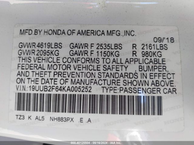 19UUB2F64KA005252 Acura Tlx Tech   A-spec Pkgs
