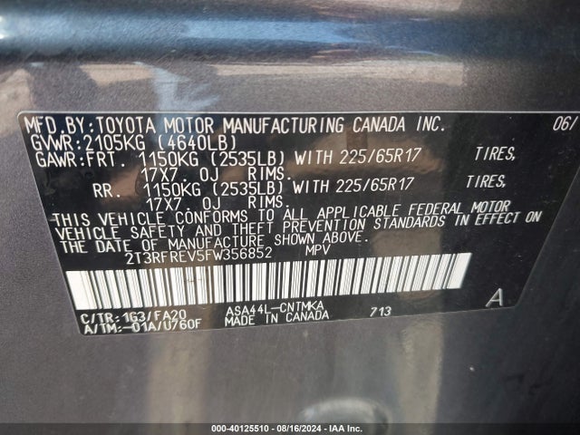 Toyota Rav4 Xle 2015 2T3RFREV5FW356852 Image 9