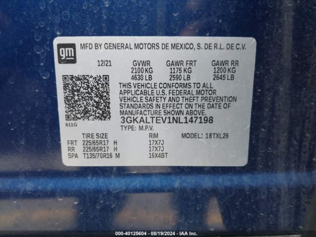 3GKALTEV1NL147198 GMC Terrain Awd Sle