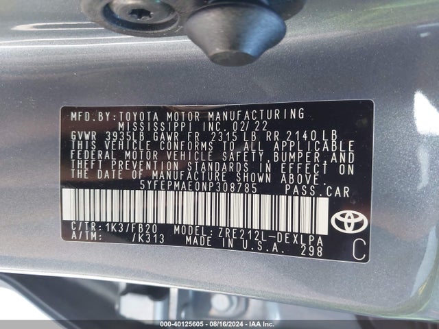 Toyota COROLLA LE 2022 5YFEPMAE0NP308785 Image 9