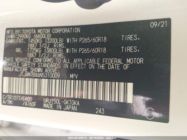 JTJAM7BX6N5310009 Lexus 460 Premium
