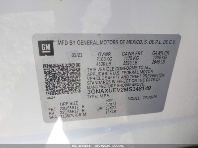 3GNAXUEV2MS148149 Chevrolet Equinox Awd Lt