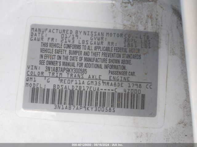 3N1AB7AP9KY300585 Nissan SENTRA SV