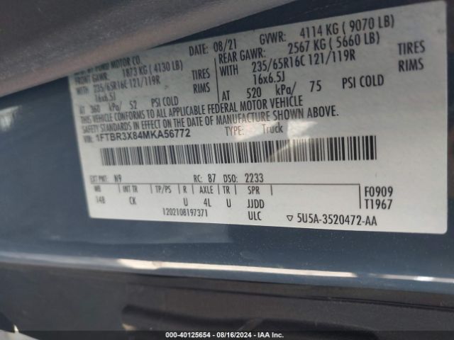 1FTBR3X84MKA56772 Ford Transit-250 Cargo Van