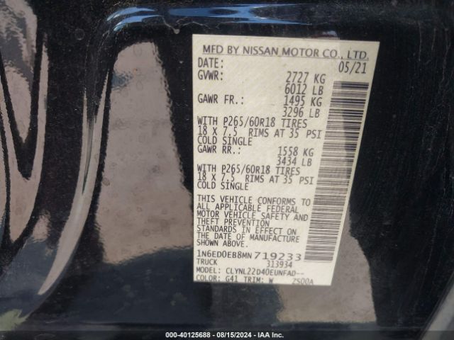 1N6ED0EB8MN719233 Nissan Frontier Sv 4x4