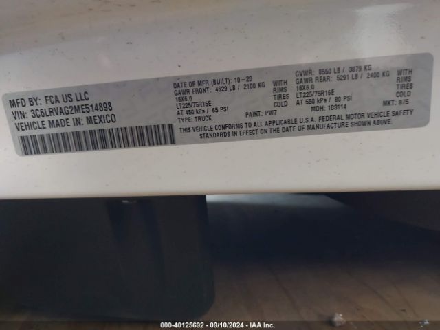 3C6LRVAG2ME514898 RAM Promaster 1500 Low Roof 136 Wb