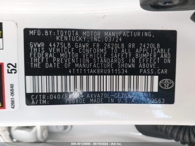Toyota CAMRY SE 2024 4T1T11AK8RU911534 Image 9