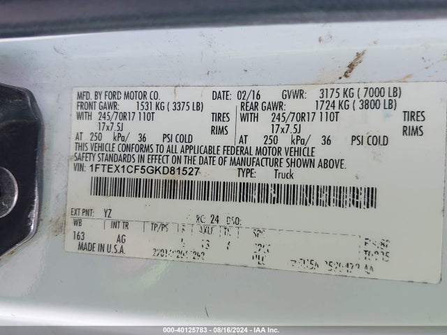 Ford F-150 Xl 2016 1FTEX1CF5GKD81527 Image 9