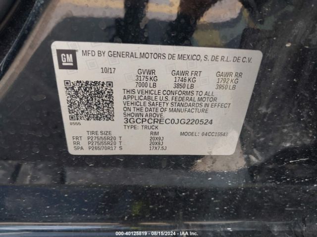 3GCPCREC0JG220524 Chevrolet Silverado 1500 Lt