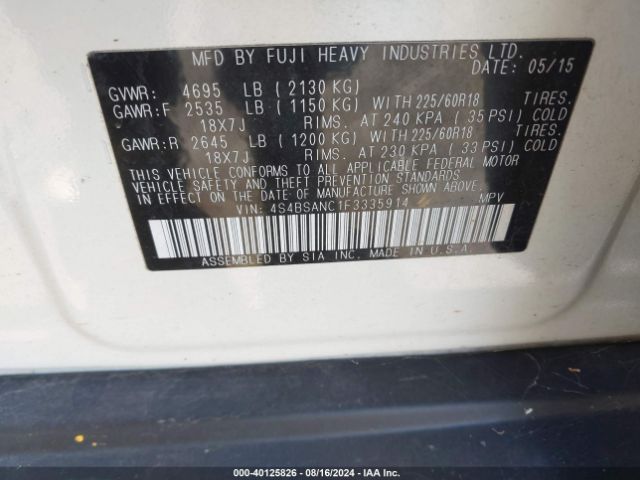 4S4BSANC1F3335914 Subaru Outback 2.5i Limited