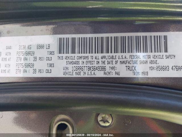 1C6RR6TT8KS649386 RAM 1500 Classic Slt