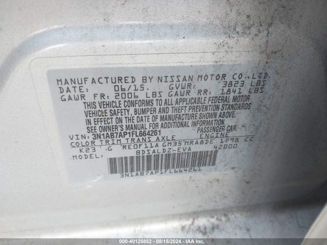 Nissan Sentra Fe+ S/s/sl/sr/sv 2015 3N1AB7AP1FL664261 Image 9