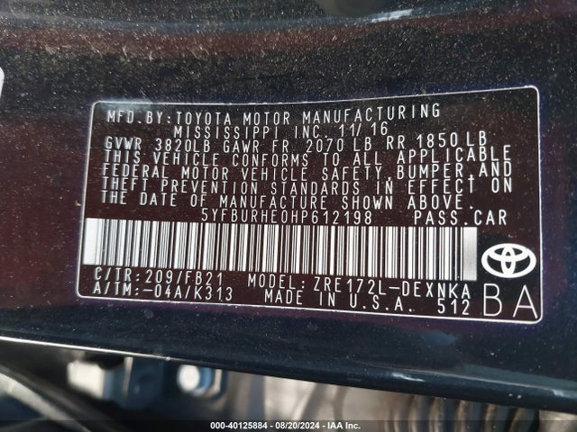 Toyota COROLLA LE 2017 5YFBURHE0HP612198 Image 9