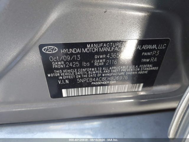 5NPEB4AC8EH826976 Hyundai SONATA GLS