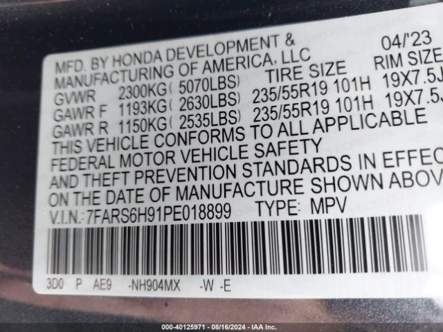 7FARS6H91PE018899 Honda Cr-v Hybrid Sport Touring