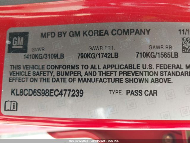 KL8CD6S98EC477239 Chevrolet Spark 1lt Auto