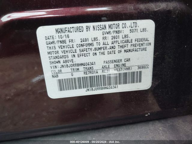 JN1BJ0RR8HM404341 Infiniti QX50