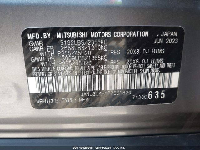 JA4J3UA81PZ061820 Mitsubishi Outlander Se 2.5 2wd/se Black Edition 2wd/se Special Edition 2wd