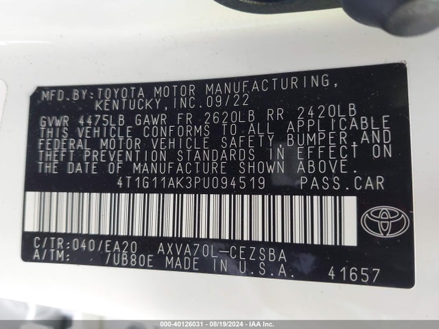 Toyota CAMRY SE 2023 4T1G11AK3PU094519 Image 9
