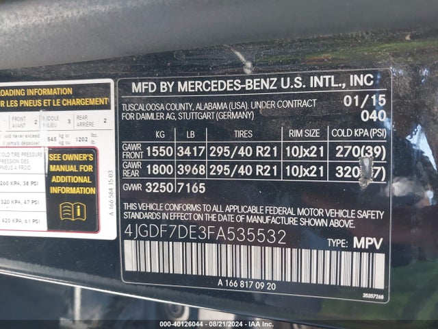 4JGDF7DE3FA535532 Mercedes-Benz Gl 550 4matic