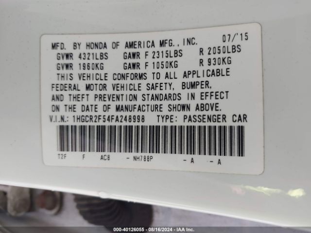 1HGCR2F54FA248998 Honda Accord Sport