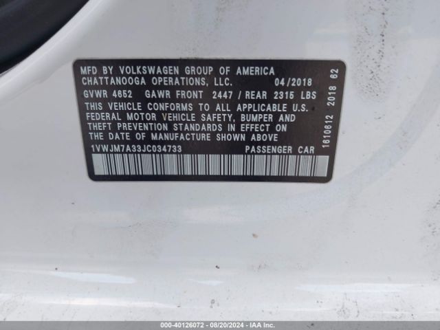 1VWJM7A33JC034733 Volkswagen Passat 3.6l V6 Gt