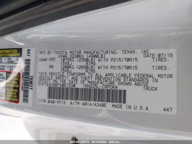 5TFTX4CN6FX067290 Toyota Tacoma