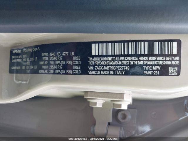 ZACCJABT5GPE27749 Jeep Renegade Latitude
