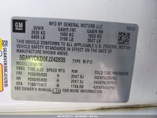 5GAKVCKD0EJ242835 Buick Enclave Premium