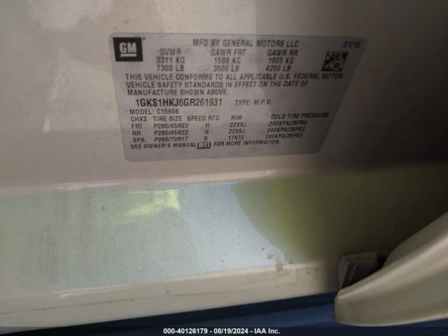 1GKS1HKJ6GR261931 GMC YUKON XL DENALI