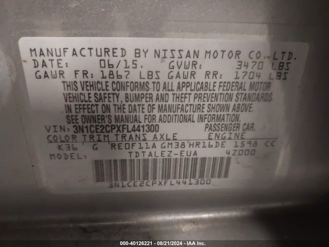 Nissan Versa Note S (sr)/s Plus/sl/sr/sv 2015 3N1CE2CPXFL441300 Image 9