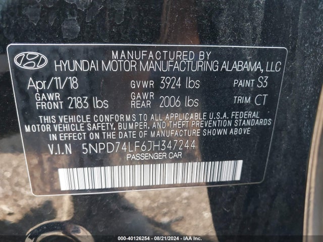 Hyundai ELANTRA SE 2018 5NPD74LF6JH347244 Image 9