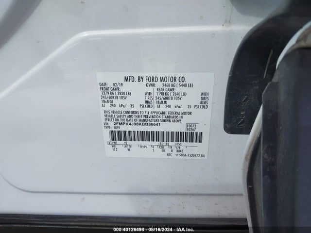 Ford EDGE SEL 2019 2FMPK4J98KBB86641 Image 9
