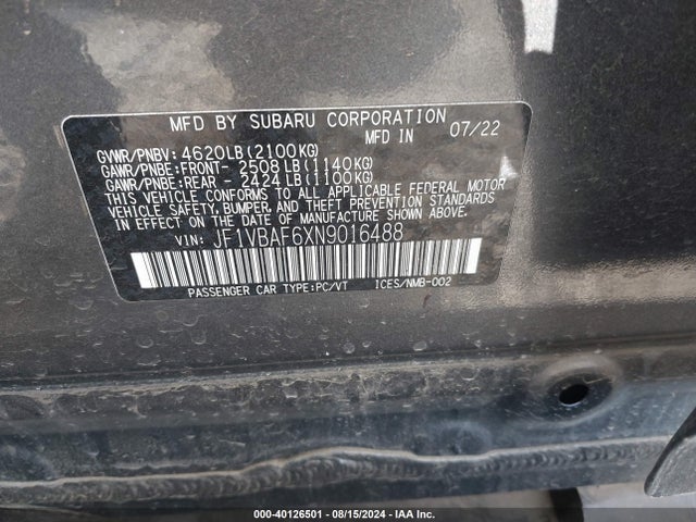 Subaru Wrx Premium 2022 JF1VBAF6XN9016488 Image 9