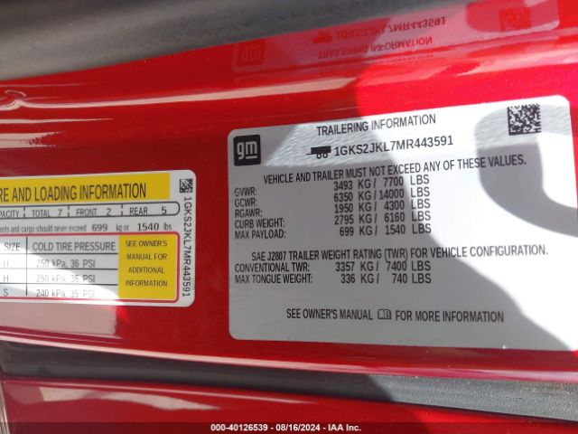 1GKS2JKL7MR443591 GMC Yukon Xl 4wd Denali