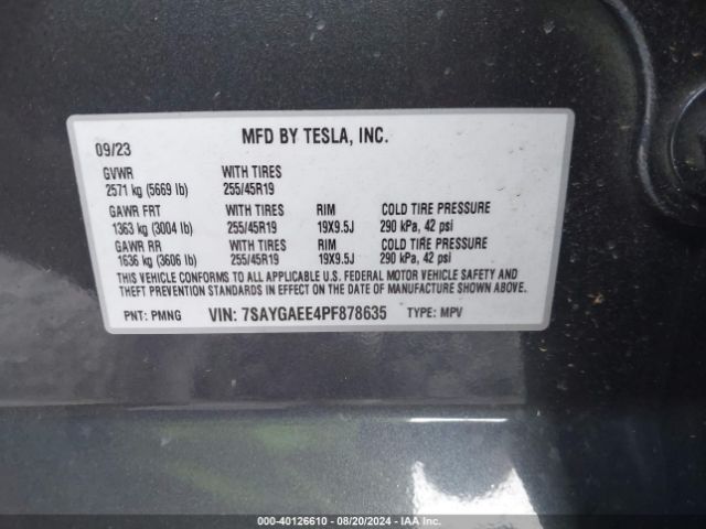 7SAYGAEE4PF878635 Tesla Model Y Awd/long Range Dual Motor All-wheel Drive