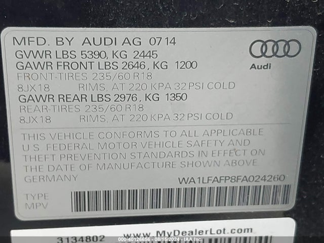 Audi Q5 2.0t Premium 2015 WA1LFAFP8FA024260 Image 9