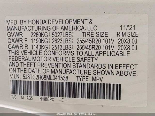 5J8TC2H68ML041538 Acura Rdx A-spec Package