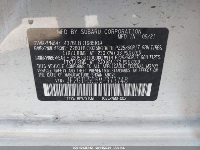 JF2GTHSC5MH373748 Subaru Crosstrek Sport