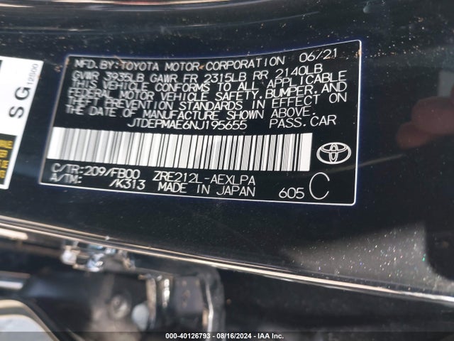 Toyota COROLLA LE 2022 JTDEPMAE6NJ195655 Image 9