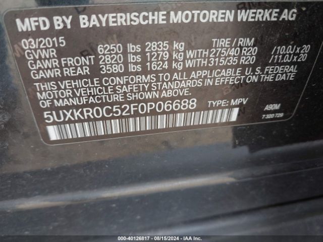 5UXKR0C52F0P06688 BMW X5 Xdrive35i
