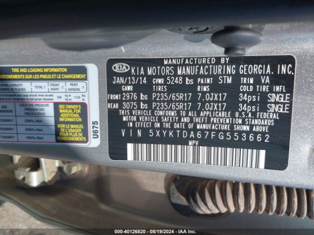 5XYKTDA67FG553662 KIA SORENTO LX