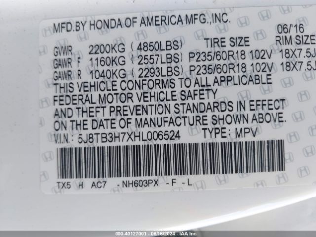 5J8TB3H7XHL006524 Acura Rdx Advance Package
