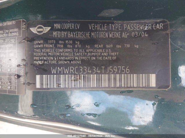 2004 MINI COOPER WMWRC33434TJ59756 Photo 8