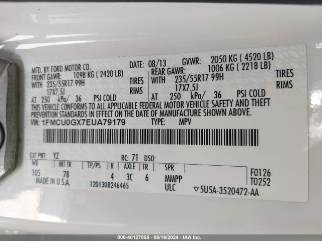 Ford ESCAPE SE 2014 1FMCU0GX7EUA79179 Image 9