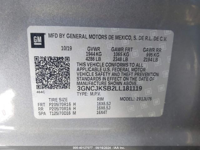 3GNCJKSB2LL181119 Chevrolet Trax Fwd Ls