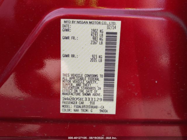 1N4AZ0CP5EC333129 Nissan LEAF S