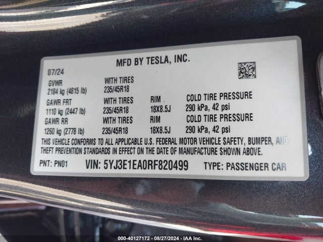 2024 TESLA MODEL 3 5YJ3E1EA0RF820499 Photo 8