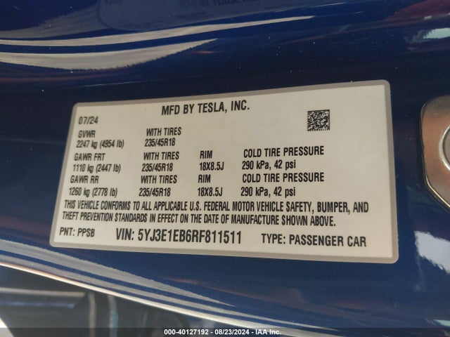 2024 TESLA MODEL 3 5YJ3E1EB6RF811511 Photo 8