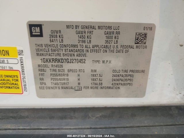 GMC Acadia Slt-1 2016 1GKKRRKD7GJ270452 Image 9